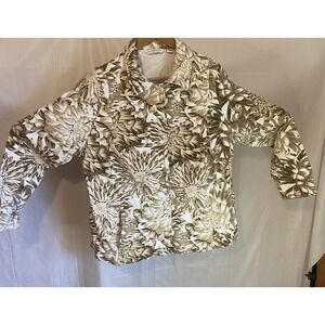 Women's Isaac Mizrahi Live Floral  Brown/ White‎ Beauitful Jacket- Size 1XL